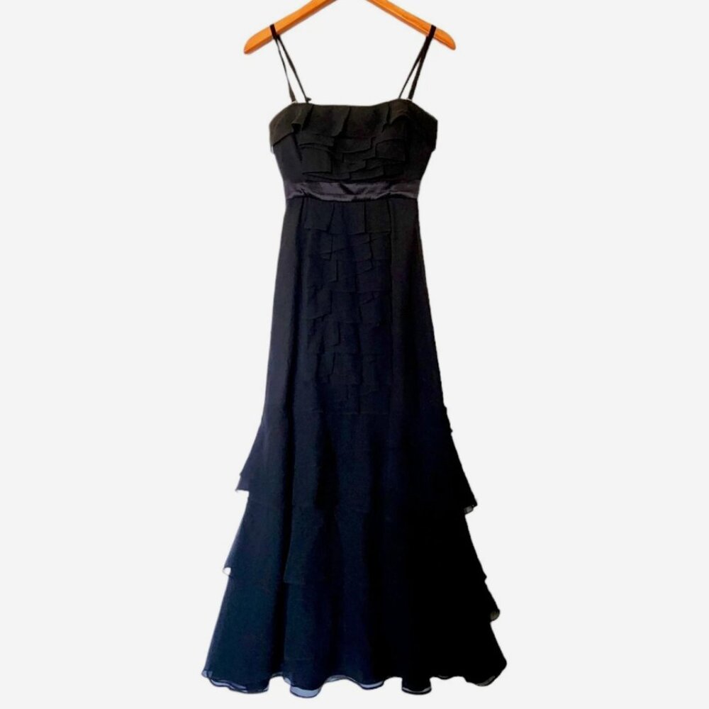 BCBG MaxAzria Long Silk Black Maxi Dress Gown Ruffles